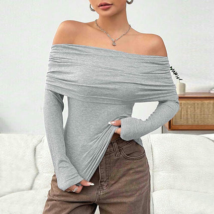Women's Sexy Off Shoulder Tops Slim Fit Long Sleeves Spring Fall Going Out T-Shirt