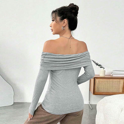 Women's Sexy Off Shoulder Tops Slim Fit Long Sleeves Spring Fall Going Out T-Shirt