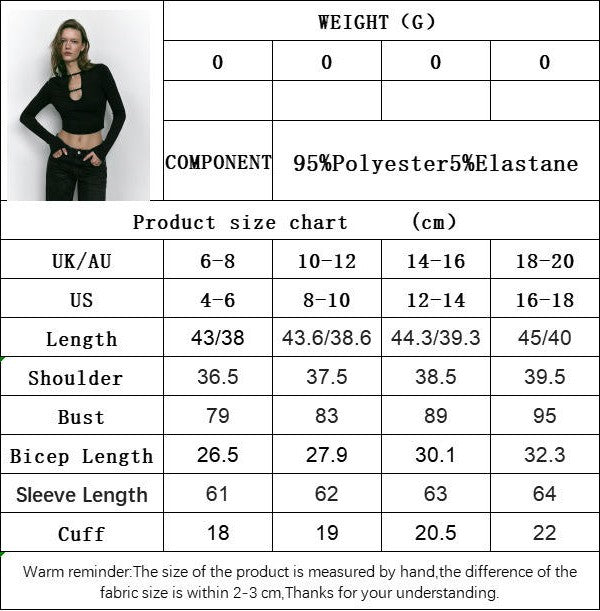 Women's Long Sleeve Crop Top Cut Out Crew Neck Fitted Sexy Casual T-Shirt