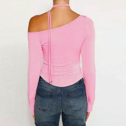 Women Sexy Off Shoulder Long Sleeve Top Y2K Going Out Slim Fit Tee Shirts