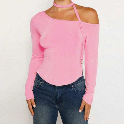 Women Sexy Off Shoulder Long Sleeve Top Y2K Going Out Slim Fit Tee Shirts