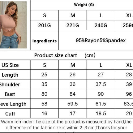 Women Mock Neck Crop Top Long Sleeve Backless Tie Slim Fitted Shirts