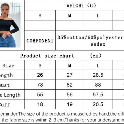 Women's Lettuce Trim Off Shoulder T Shirts Long Sleeve Slim Fitted Crop Top