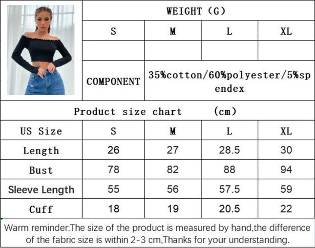 Women's Lettuce Trim Off Shoulder T Shirts Long Sleeve Slim Fitted Crop Top
