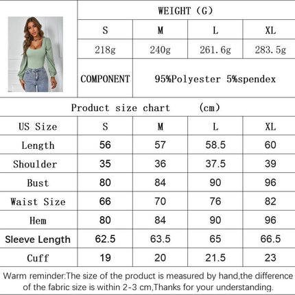Square Neck T Shirts Puff Long Sleeve Shirts for Women Slim Fitted Tee Tops