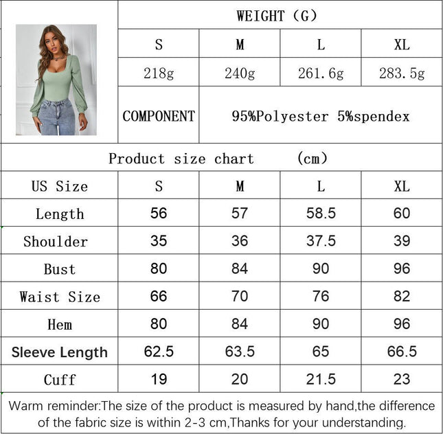 Square Neck T Shirts Puff Long Sleeve Shirts for Women Slim Fitted Tee Tops