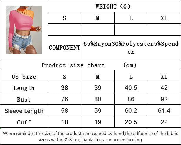 Women's Color Block T Shirt Cut Out Mock Neck Long Sleeve Fitted Crop Top