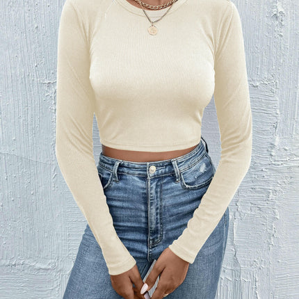 Women's Bow Tie Back T Shirt Crew Neck Long Sleeve Backless Tee Crop Tops