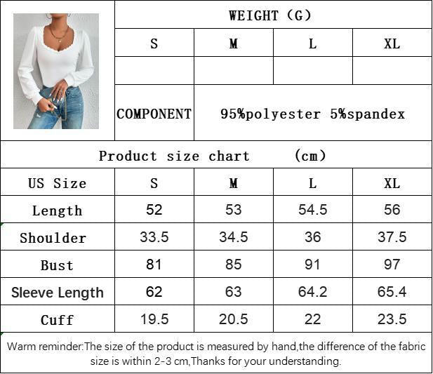 Women's Square Neck Lace Trim Shirts Puff Long Sleeve Slim Fitted Casual Top