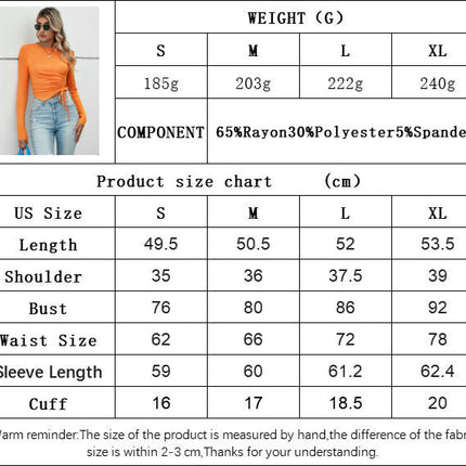 Women's Long Sleeve Crop Top Crew Neck Drawstring Ruched Fitted T Shirts