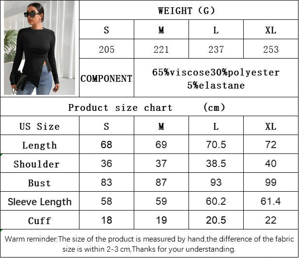 Women's Crewneck Asymmetrical Split Hem T Shirt Long Sleeve Ruched Side Tee Tops