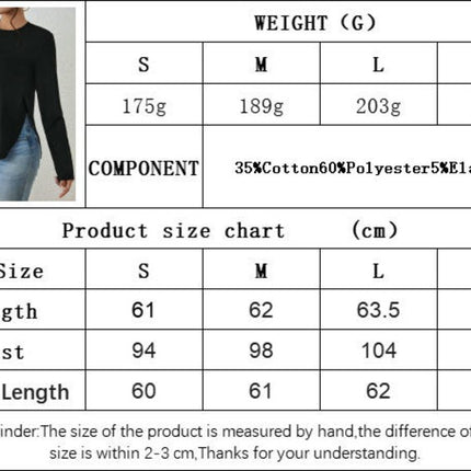 Womens Long Sleeve Round Neck T Shirts Side Slit Casual Loose Top
