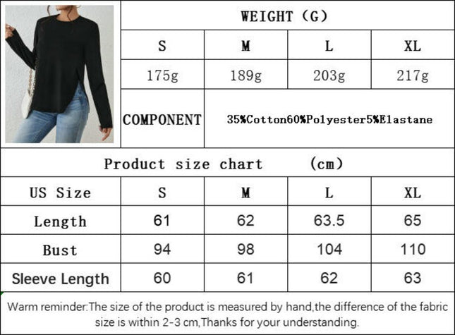 Womens Long Sleeve Round Neck T Shirts Side Slit Casual Loose Top