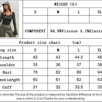 Women's Sexy Halter Tie Square Neck Crop Top Long Sleeve Slim Fit T Shirt