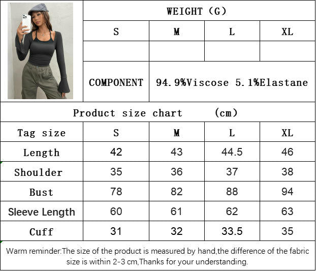 Women's Sexy Halter Tie Square Neck Crop Top Long Sleeve Slim Fit T Shirt