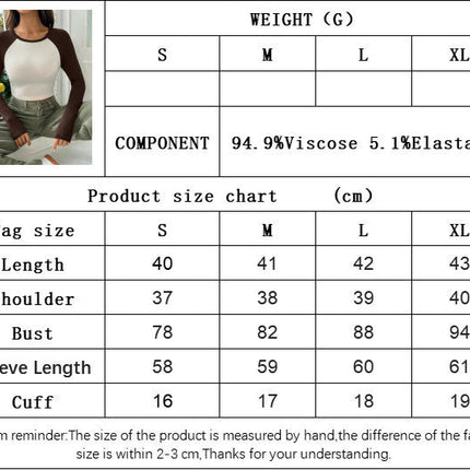 Women's Long Sleeve Crew Neck T Shirts Color Block Slim Fit Crop Tops