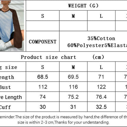 Women's Raglan Long Sleeve T Shirts Crew Neck Color Block Loose Casual Tops