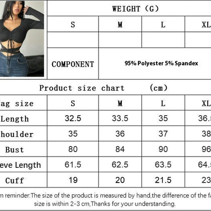 Women's Sexy Ruched Tie Back Crop Top Long Sleeve Cut Out Backless T Shirt