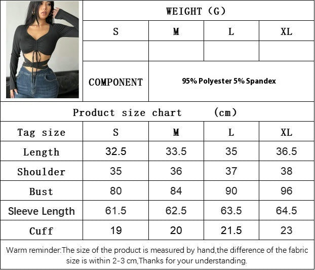 Women's Sexy Ruched Tie Back Crop Top Long Sleeve Cut Out Backless T Shirt