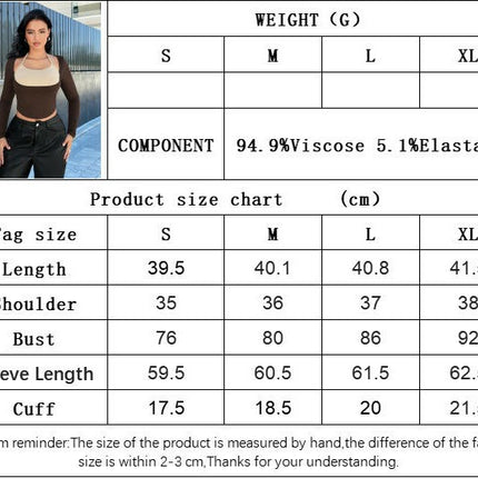Womens Sexy Halter Neck Crop Top Colorblock Long Sleeve Slim Fit T Shirt