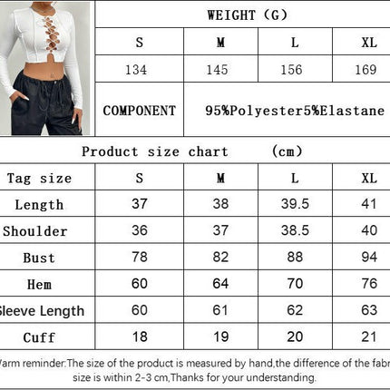 Womens Long Sleeve Crop Tops Cut Out Lace-Up Front Fitted Sexy Casual T-Shirts