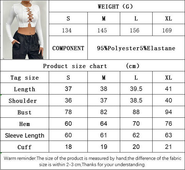 Womens Long Sleeve Crop Tops Cut Out Lace-Up Front Fitted Sexy Casual T-Shirts