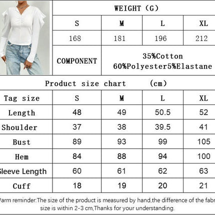 Women's V Neck Ruched T-Shirt Puff Long Sleeve Crop Top Blouse