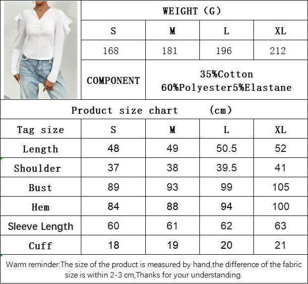 Women's V Neck Ruched T-Shirt Puff Long Sleeve Crop Top Blouse