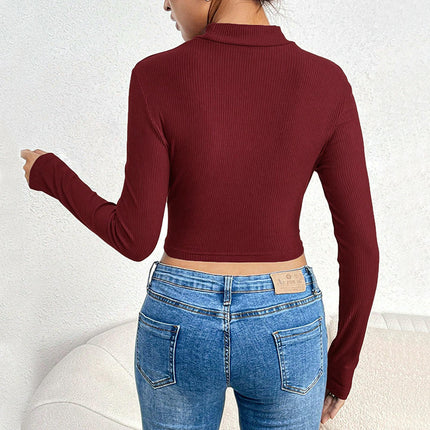 Long Sleeve Shirts for Women Basic Mock Neck Cut Out Crop Tops Going Out T-Shirt
