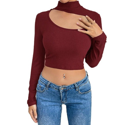 Long Sleeve Shirts for Women Basic Mock Neck Cut Out Crop Tops Going Out T-Shirt