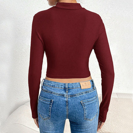 Long Sleeve Shirts for Women Basic Mock Neck Cut Out Crop Tops Going Out T-Shirt