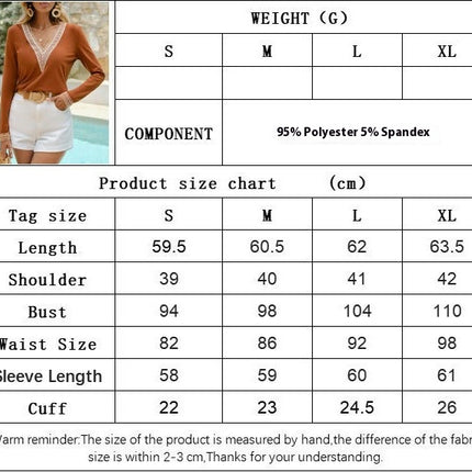 Women's Long Sleeve Tops Lace Trim V Neck Dressy Casual Loose Fit T-Shirts Fall Blouses