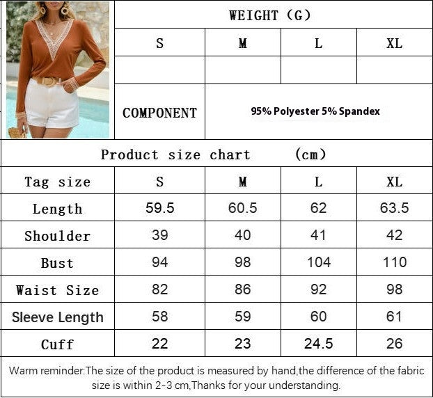 Women's Long Sleeve Tops Lace Trim V Neck Dressy Casual Loose Fit T-Shirts Fall Blouses