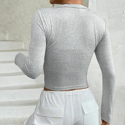 Women's Casual Going Out Crop Top Long Sleeve V-Neck Slim Fit T-Shirt