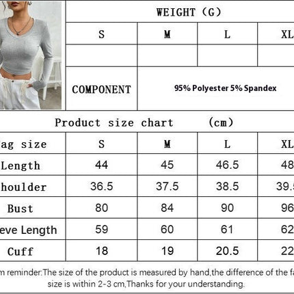Women's Casual Going Out Crop Top Long Sleeve V-Neck Slim Fit T-Shirt