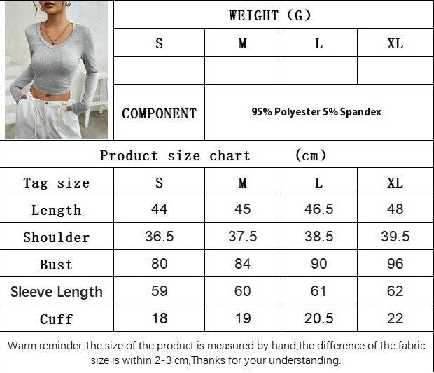 Women's Casual Going Out Crop Top Long Sleeve V-Neck Slim Fit T-Shirt