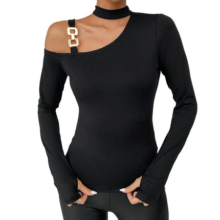 Mock Neck Tops for Women Cold Shoulder Long Sleeve Sexy Casual Slim Fit T-Shirts