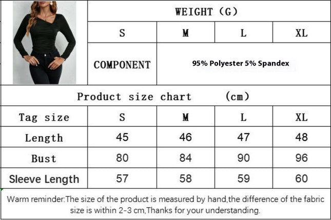 Women's Long Sleeve Ruched Top Asymmetric Neck Slim Fit T Shirts