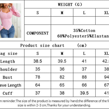 Women's Long Sleeve T-Shirts Sweetheart Neck Asymmetrical Hem Fitted Tops