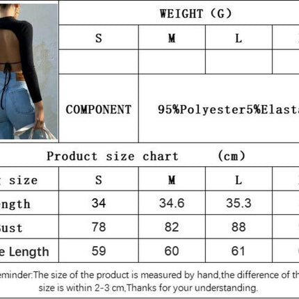 Womens Sexy Backless Tie Long Sleeves Crop Tops Slim Fitted Mock Neck T-Shirts