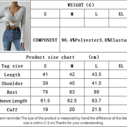 Women's Twist Front Cut Out Ribbed Knit Crop Tops V Neck Long Sleeve Slim Fit T Shirts
