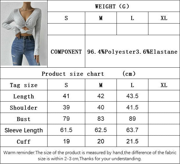 Women's Twist Front Cut Out Ribbed Knit Crop Tops V Neck Long Sleeve Slim Fit T Shirts