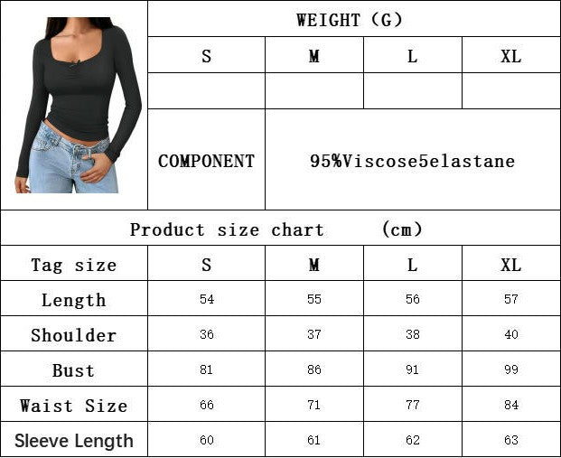 Long Sleeve Crop Tops for Women Square Neck Going Out Slim Fitted T Shirt