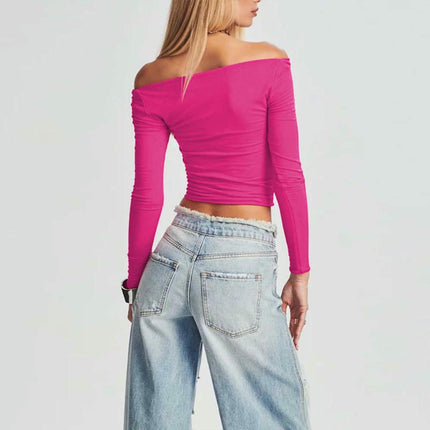 Women's Long Sleeve Off Shoulder Shirts Cutout Casual Slim Fitted Tee Tops