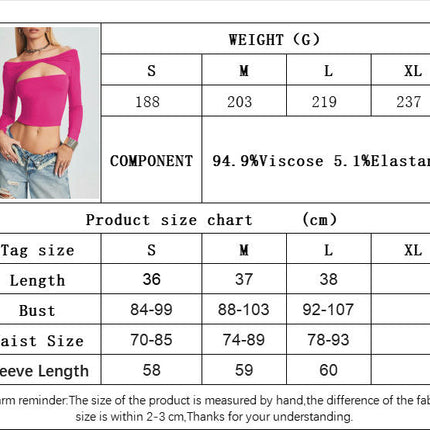 Women's Long Sleeve Off Shoulder Shirts Cutout Casual Slim Fitted Tee Tops