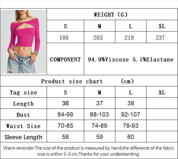 Women's Long Sleeve Off Shoulder Shirts Cutout Casual Slim Fitted Tee Tops
