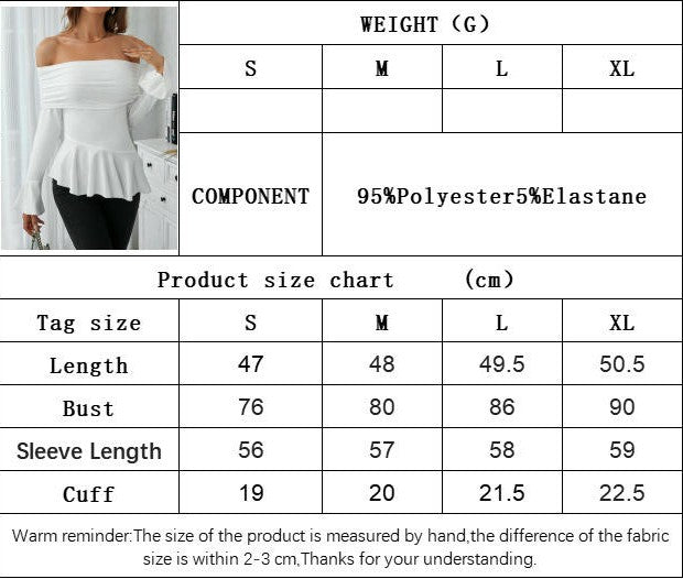 Womens Off The Shoulder Tops Going Out Long Sleeve Slim Fit Peplum Ruffle Shirts