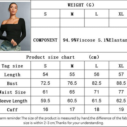 Women's Off Shoulder Long Sleeve T-Shirt Asymmetrical Neck Ruched Slim Fit Crop Top