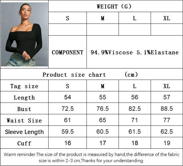 Women's Off Shoulder Long Sleeve T-Shirt Asymmetrical Neck Ruched Slim Fit Crop Top