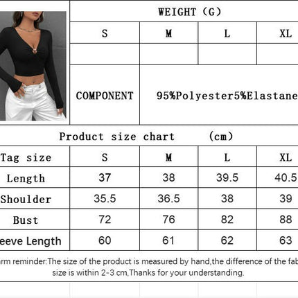 Women's Deep V Neck Long Sleeve Slim Fitted Crop Tops Going Out T Shirt